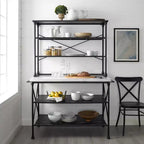Kitchen Island and Hutch Matte Black - : Veneer Surface, Metal Frame, 6 Open Shelves