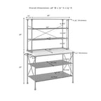 Kitchen Island and Hutch Matte Black - : Veneer Surface, Metal Frame, 6 Open Shelves