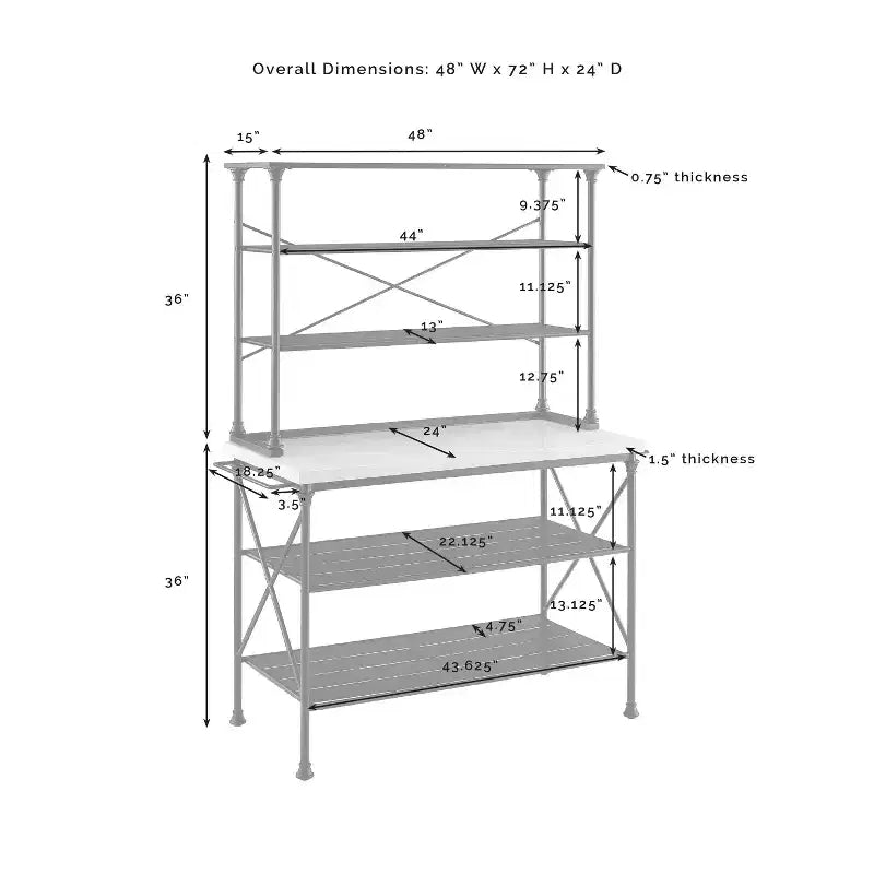 Kitchen Island and Hutch Matte Black - : Veneer Surface, Metal Frame, 6 Open Shelves