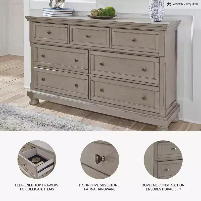 Dresser Light Gray - : Traditional 7-Drawer Storage