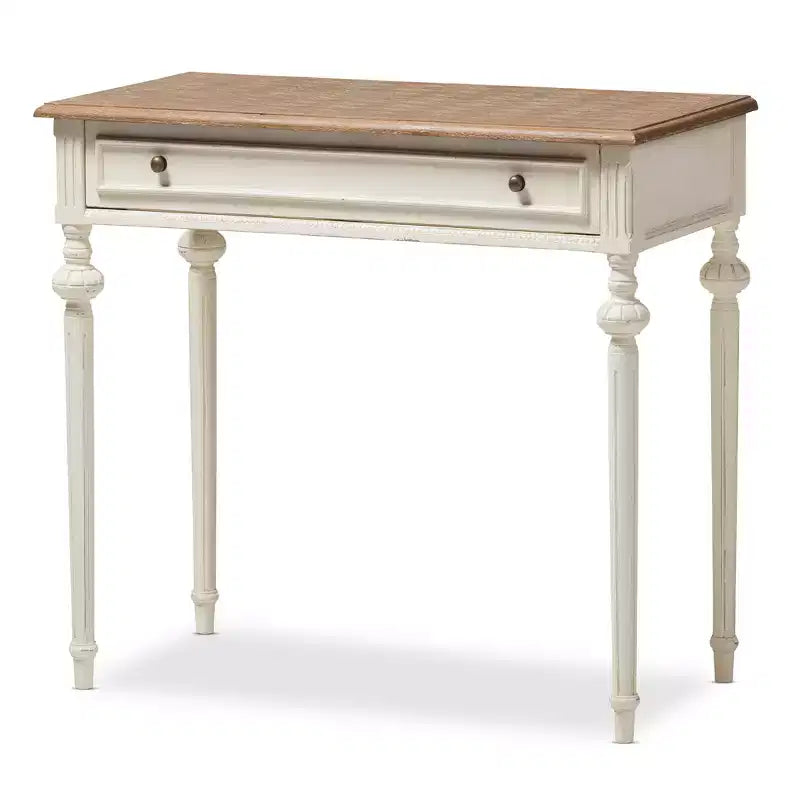 Baxton Studio Marquetterie French Provincial Weathered Oak Wash Writing Desk White: Mid-Century Style, Open Shelf Storage
