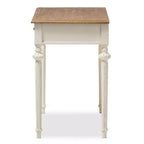 French Provincial Weathered Oak Wash Writing Desk White: Mid-Century Style, Open Shelf Storage