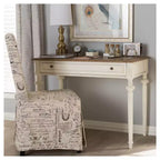 French Provincial Weathered Oak Wash Writing Desk White: Mid-Century Style, Open Shelf Storage
