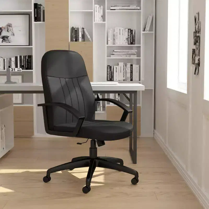 Mid Back Fabric Managers Chair Black - : Ergonomic, Swivel, Adjustable Height, Metal Frame