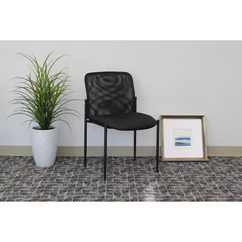 Mesh Guest Chair Black - : Armless, Stackable, Metal Frame