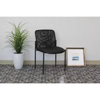 Mesh Guest Chair Black - : Armless, Stackable, Metal Frame