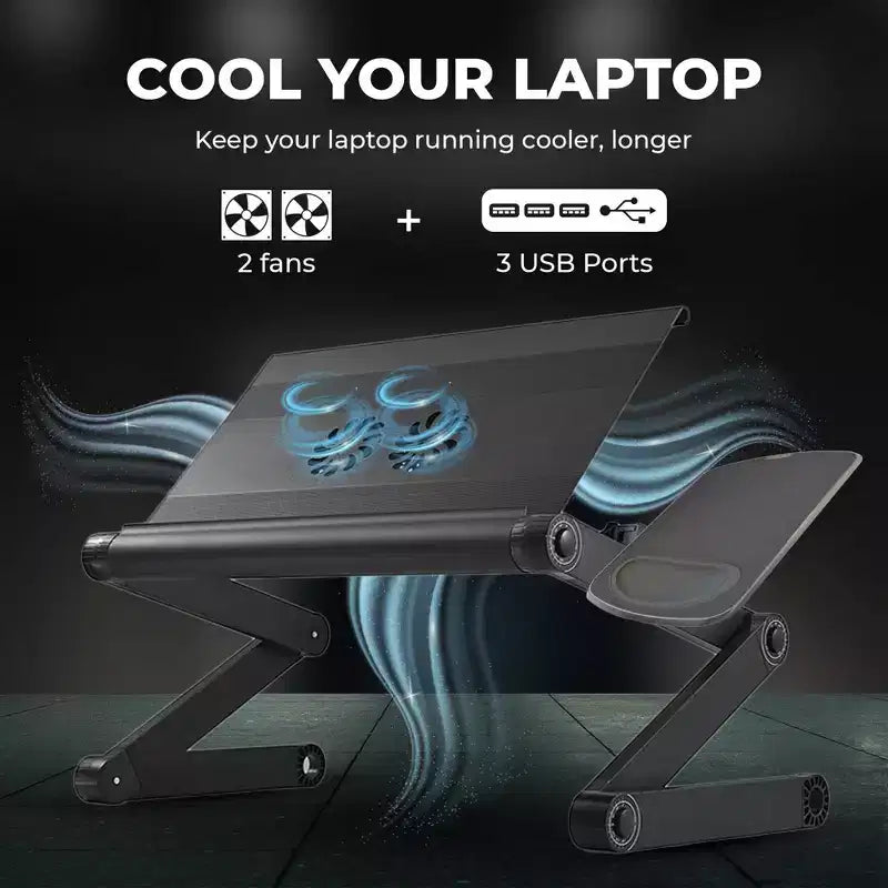 Adjustable Laptop Cooling Stand & Lap Desk Black - : Ergonomic, Aluminum, USB Ports