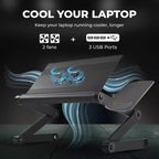 Adjustable Laptop Cooling Stand & Lap Desk Black - : Ergonomic, Aluminum, USB Ports