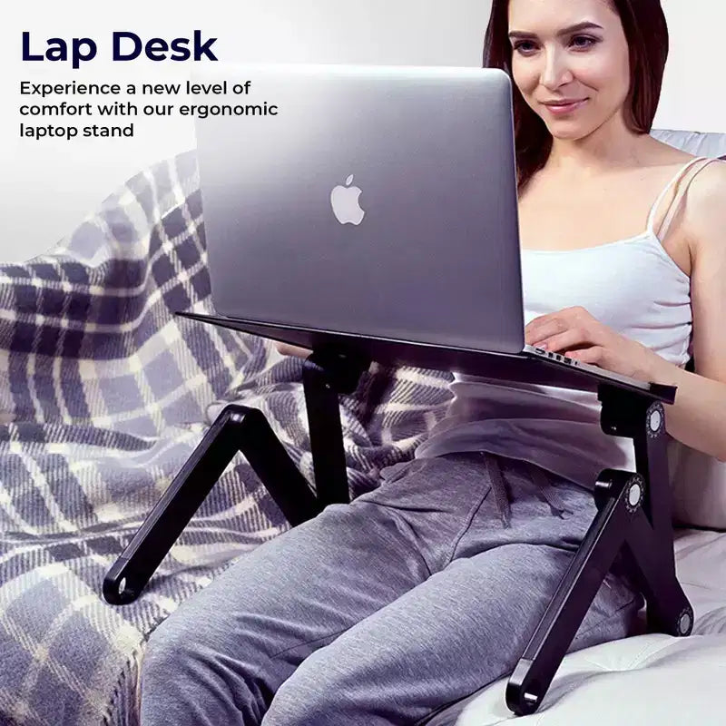 Adjustable Laptop Cooling Stand & Lap Desk Black - : Ergonomic, Aluminum, USB Ports