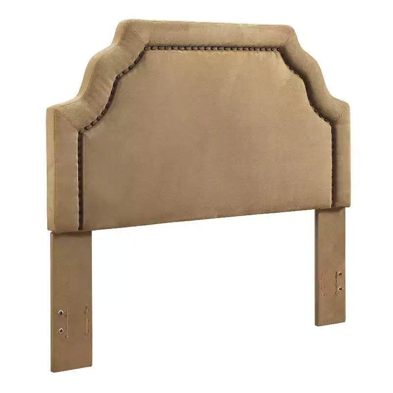 King/California King Loren Keystone Headboard with Nailhead Trim - Crosley: Antique Brass Detail, Transitional Style