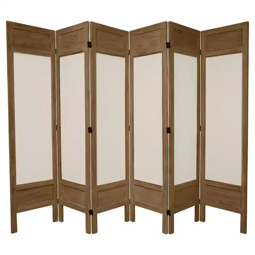 5 1/2 ft. Tall Solid Frame Fabric Room Divider - Burnt Gray (6 Panels): Hardwood, Metal Hinges, No Assembly Required