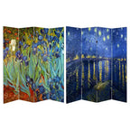 Oriental Furniture Van Gogh Fine Art Double Sided Room Divider Starry Night and Irises: Canvas Partition, No Assembly Required