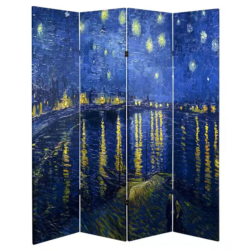 Van Gogh Fine Art Double Sided Room Divider Starry Night and Irises: Canvas Partition, No Assembly Required