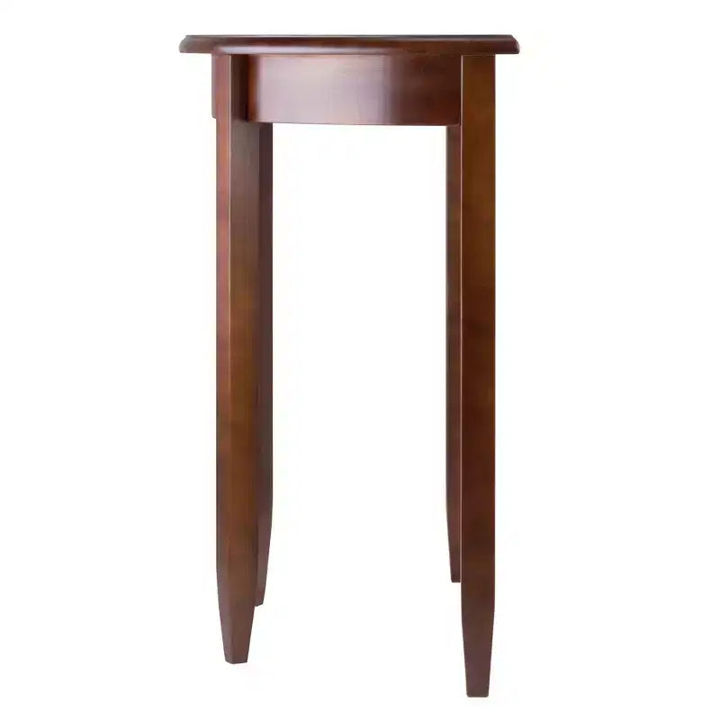 Half Moon Accent Table: Antique Walnut, Tapered Legs, Space-Saving Design