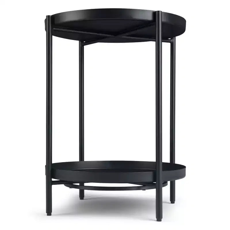17" Metal End Table Black - : Industrial Style, Removable Tray, Iron Frame & Shelf