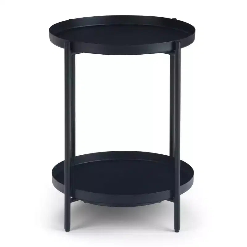 17" Metal End Table Black - : Industrial Style, Removable Tray, Iron Frame & Shelf