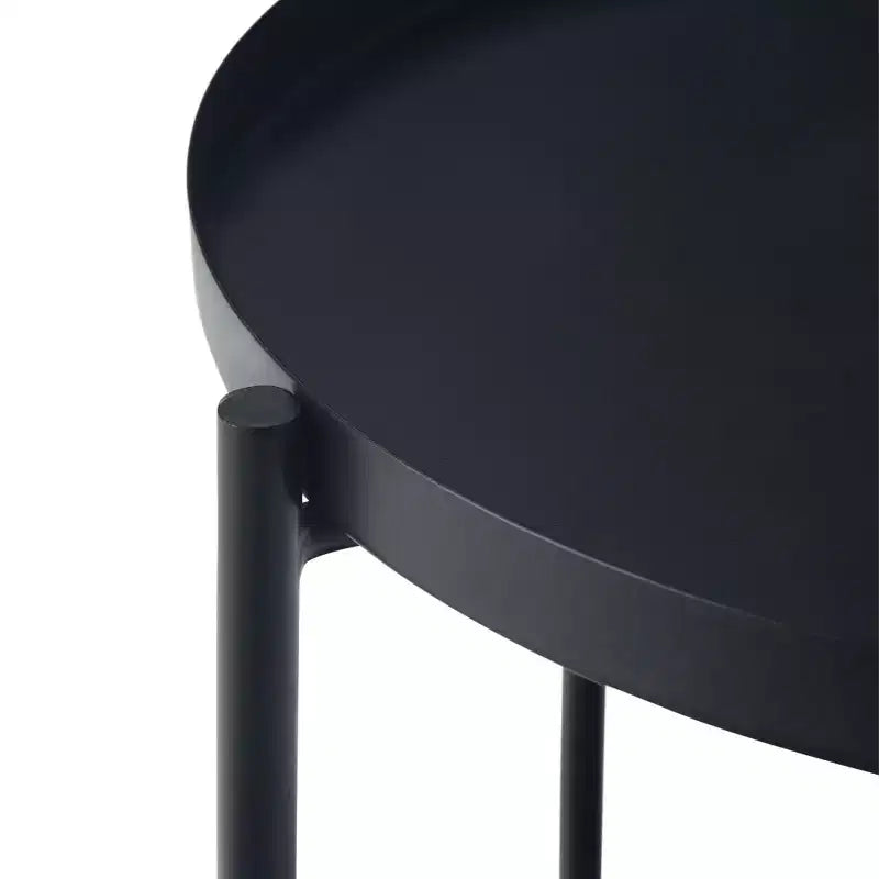 17" Metal End Table Black - : Industrial Style, Removable Tray, Iron Frame & Shelf