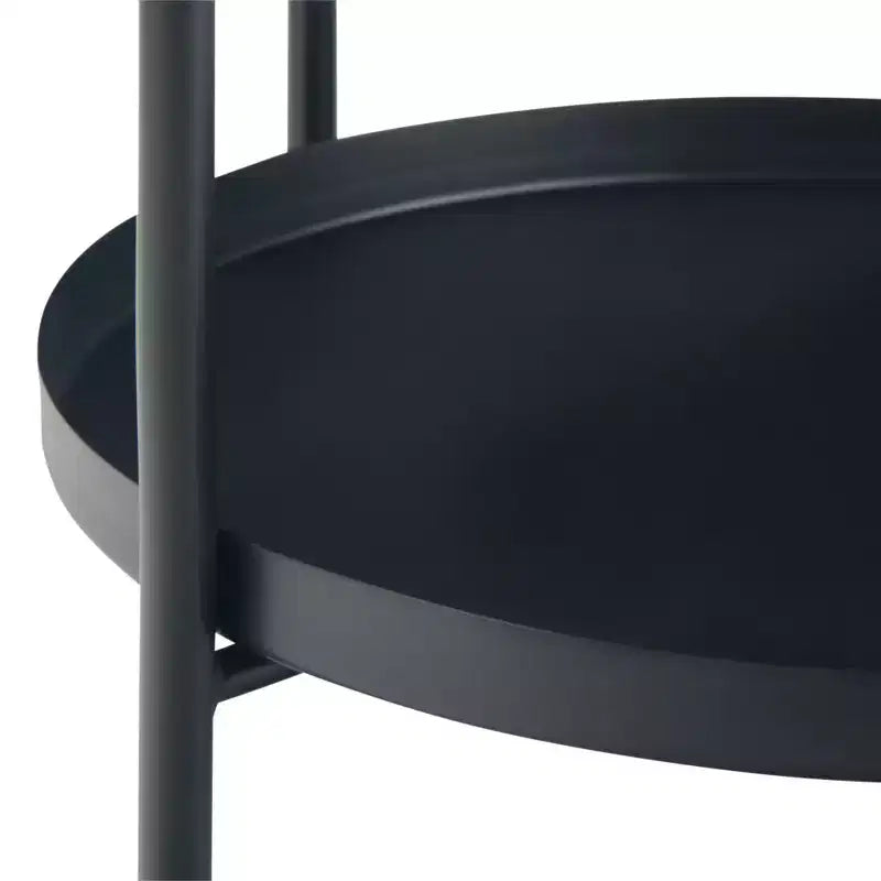 17" Metal End Table Black - : Industrial Style, Removable Tray, Iron Frame & Shelf