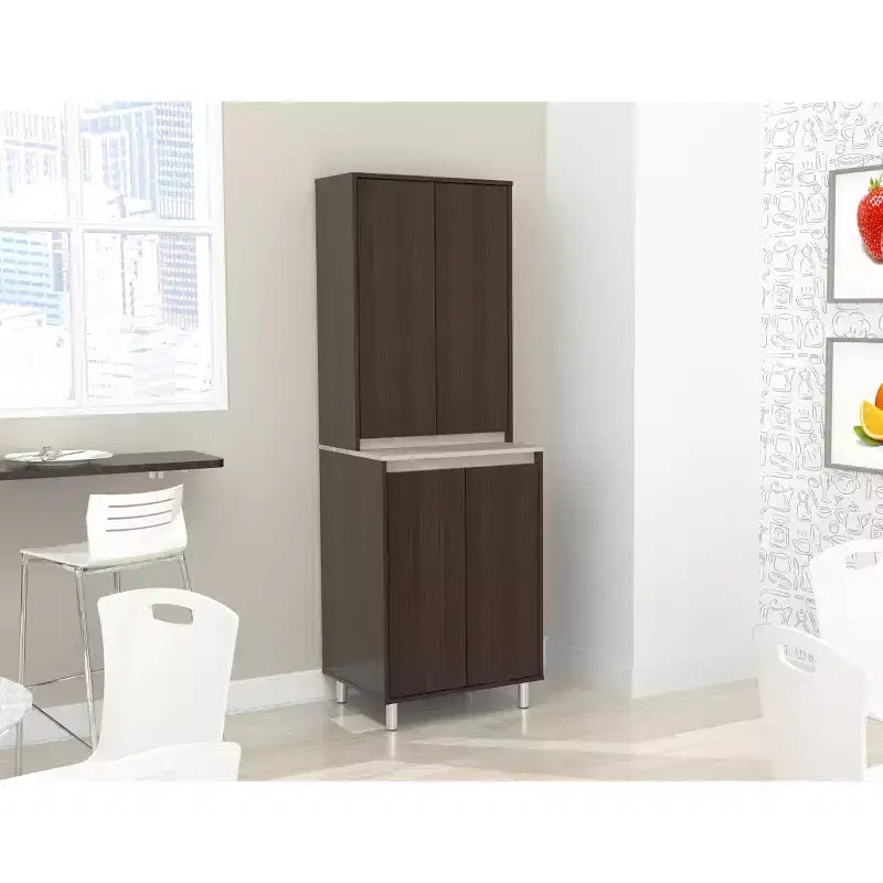 4 Door Breakroom Cabinet Espresso/Amber Gray