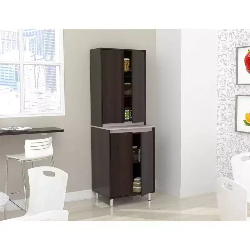 4 Door Breakroom Cabinet Espresso/Amber Gray