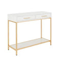 Alios Foyer Table Gold - OSP Home Furnishings: Mid-Century Modern, Steel Frame, Dual Drawer Storage