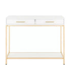 Foyer Table Gold - : Mid-Century Modern, Steel Frame, Dual Drawer Storage
