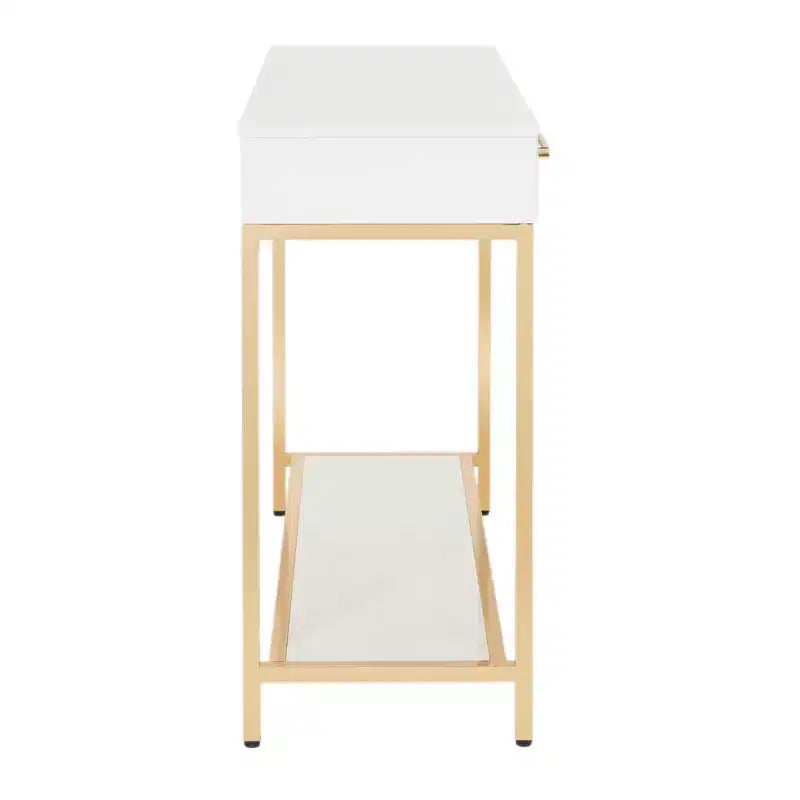 Foyer Table Gold - : Mid-Century Modern, Steel Frame, Dual Drawer Storage