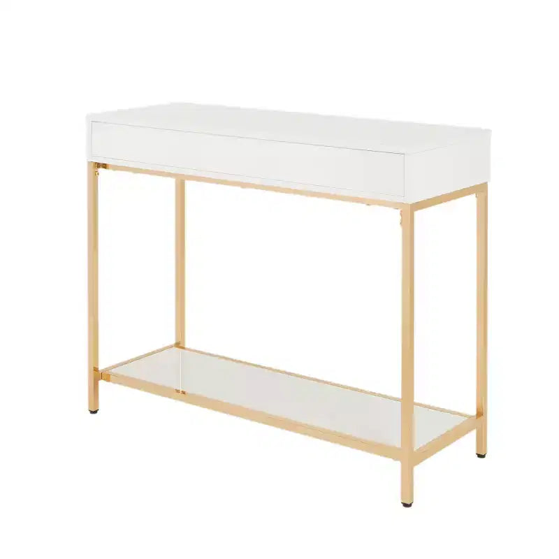 Foyer Table Gold - : Mid-Century Modern, Steel Frame, Dual Drawer Storage