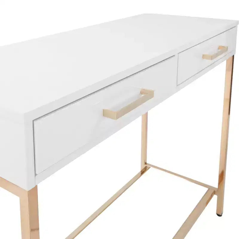 Foyer Table Gold - : Mid-Century Modern, Steel Frame, Dual Drawer Storage