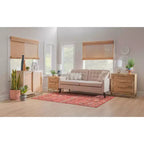 Transitional 3 Natural Cane Drawers Cabinet with Gold Metal Base