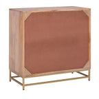 Transitional 3 Natural Cane Drawers Cabinet with Gold Metal Base