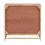 Transitional 3 Natural Cane Drawers Cabinet with Gold Metal Base