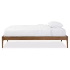 Queen Mid-Century Modern Solid Wood Bed Frame Walnut Brown : Rubberwood, No Box Spring Needed