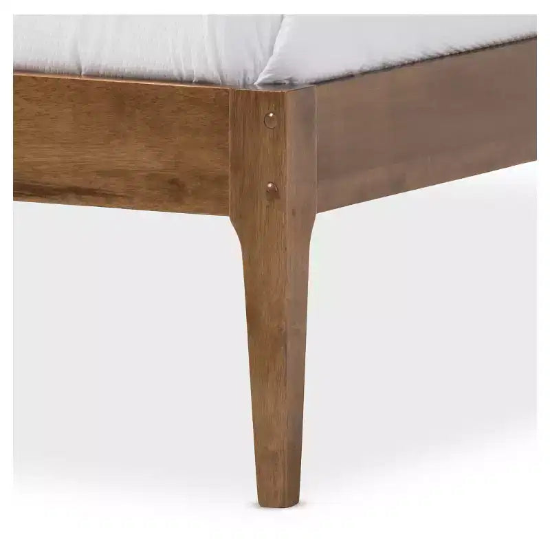 Queen Mid-Century Modern Solid Wood Bed Frame Walnut Brown : Rubberwood, No Box Spring Needed