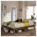 Queen Mid-Century Modern Solid Wood Bed Frame Walnut Brown : Rubberwood, No Box Spring Needed