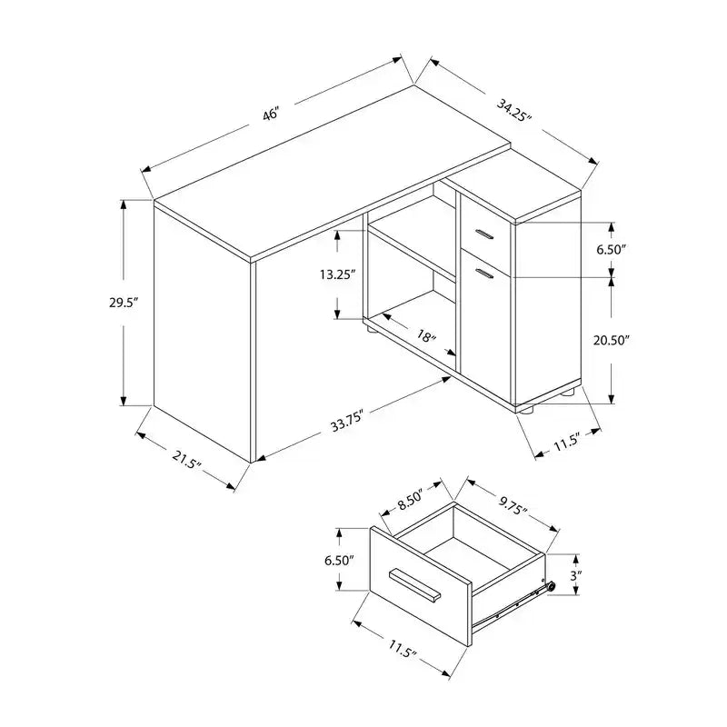 60 Computer Desk with Storage Cabinet
