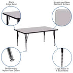 30''W x 72''L Rectangular Thermal Laminate Activity Table - Height Adjustable Short Legs