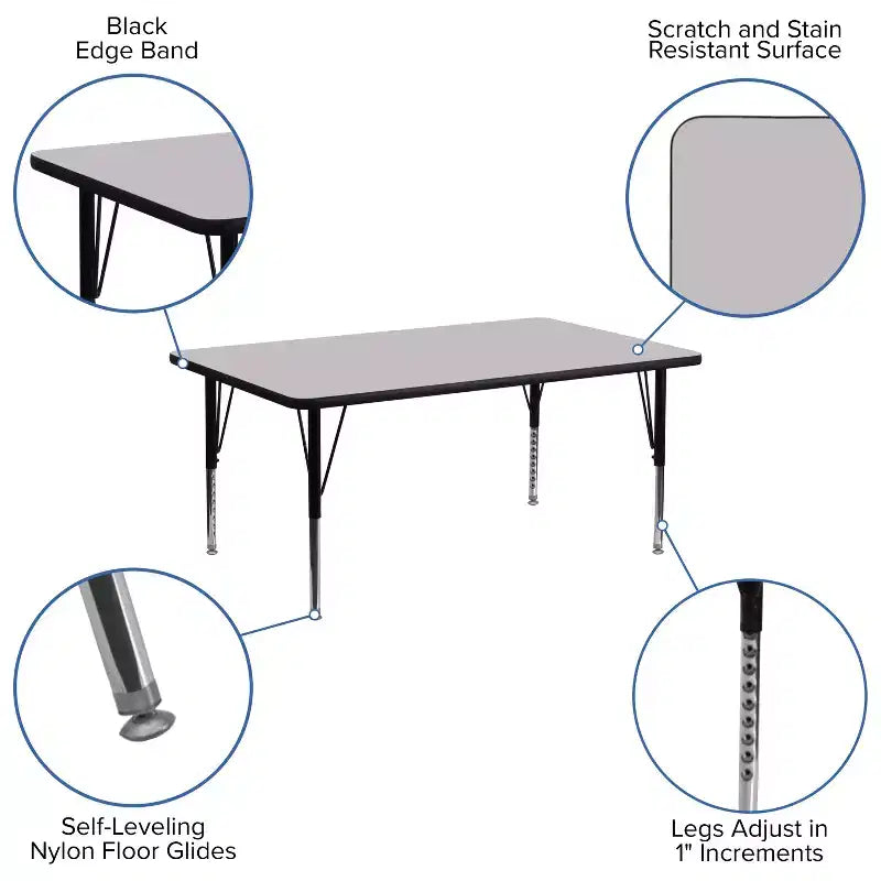 30''W x 72''L Rectangular Thermal Laminate Activity Table - Height Adjustable Short Legs