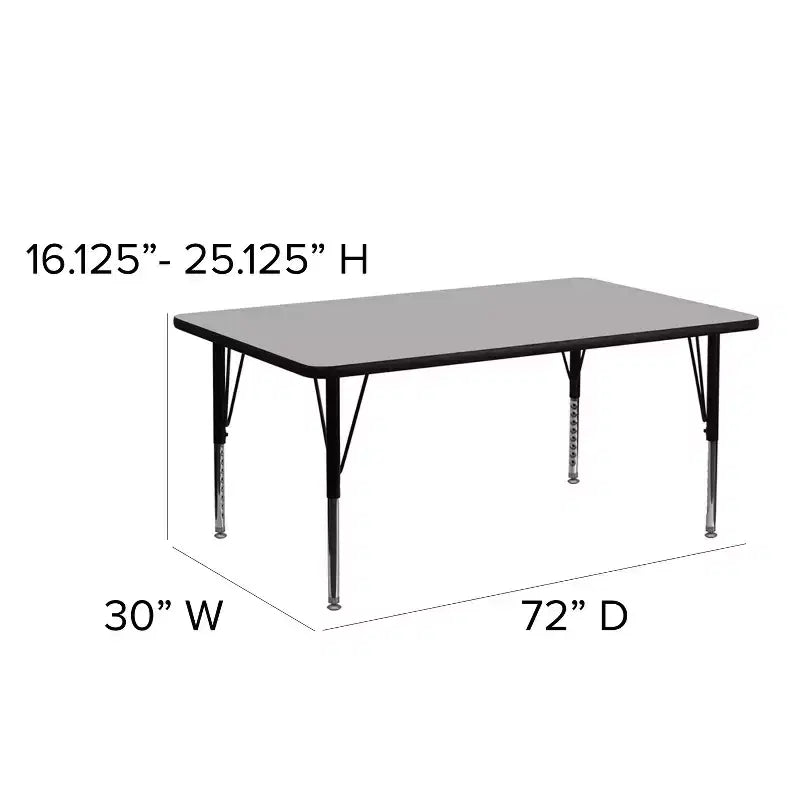 30''W x 72''L Rectangular Thermal Laminate Activity Table - Height Adjustable Short Legs