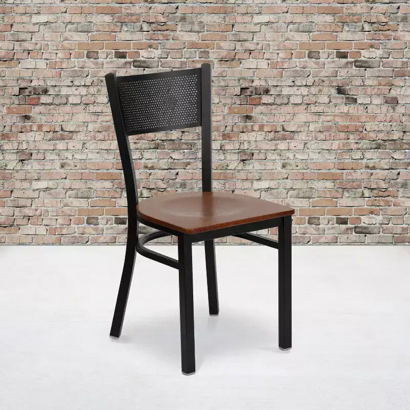 Black Grid Back Metal Restaurant Chair