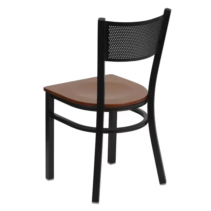 Black Grid Back Metal Restaurant Chair