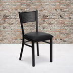 Black Grid Back Metal Restaurant Chair