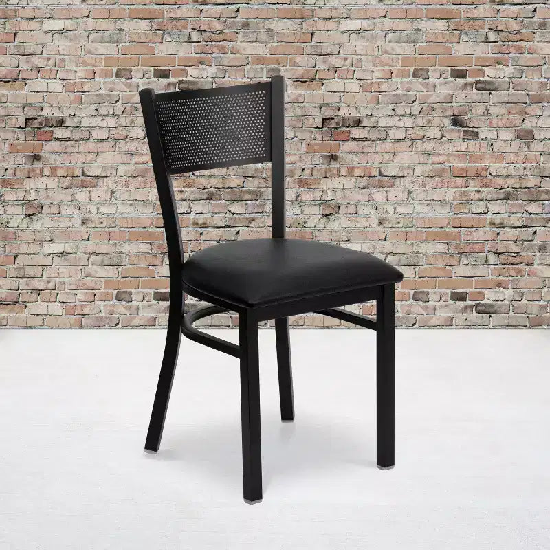 Black Grid Back Metal Restaurant Chair