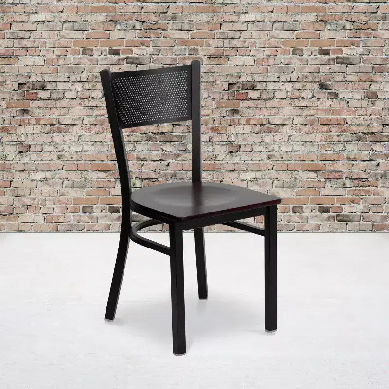 Black Grid Back Metal Restaurant Chair