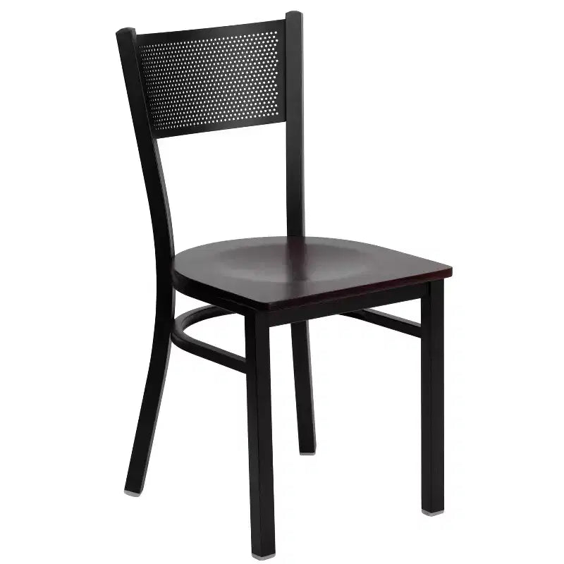 Black Grid Back Metal Restaurant Chair