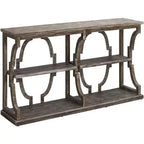 Crestview Collection Stockton Farmhouse Rustic Chestnut Wood Console Table 64 x 15 with Bookshelf Brown 3-Tier for Living Room Bedroom Bedside House