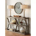 Farmhouse Rustic Chestnut Wood Console Table 64 x 15 with Bookshelf Brown 3-Tier for Living Room Bedroom Bedside House