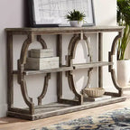 Farmhouse Rustic Chestnut Wood Console Table 64 x 15 with Bookshelf Brown 3-Tier for Living Room Bedroom Bedside House