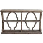 Farmhouse Rustic Chestnut Wood Console Table 64 x 15 with Bookshelf Brown 3-Tier for Living Room Bedroom Bedside House