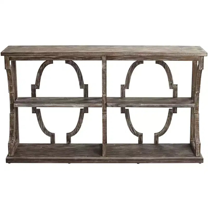 Farmhouse Rustic Chestnut Wood Console Table 64 x 15 with Bookshelf Brown 3-Tier for Living Room Bedroom Bedside House